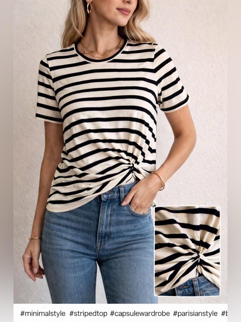 Chico's Black and White Striped Short Sleeve Tee Size 0 Minimalist Nautical